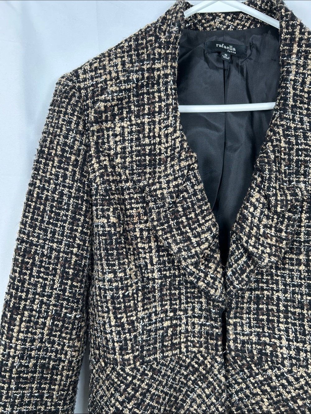 Rafaella Petite Ruffle Blazer Jacket Women’s Small Black Brown Wool Blend - Picture 2 of 11